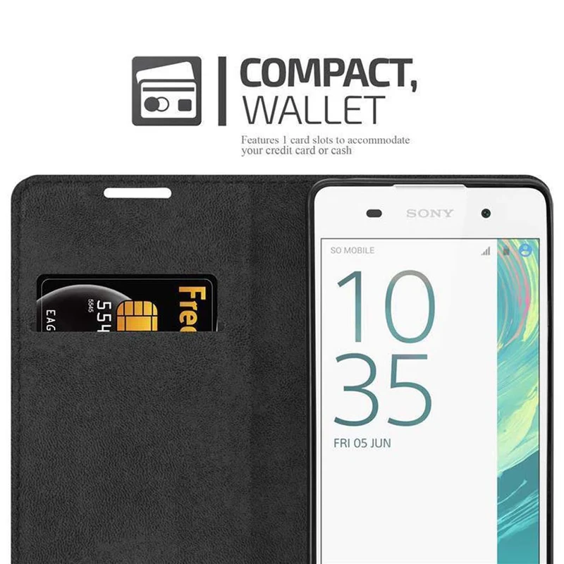 Cadorabo Hülle kompatibel mit Sony Xperia E5 Schutzhülle mit Magnetverschluss, Standfunktion und Kartenfach