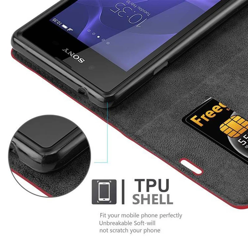 Cadorabo Hülle kompatibel mit Sony Xperia E3 Schutzhülle mit Magnetverschluss, Standfunktion und Kartenfach