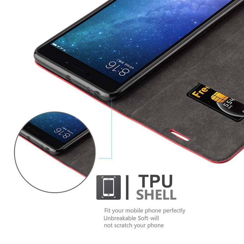 Cadorabo Hülle kompatibel mit Xiaomi Mi MAX 2 Schutzhülle mit Magnetverschluss, Standfunktion und Kartenfach