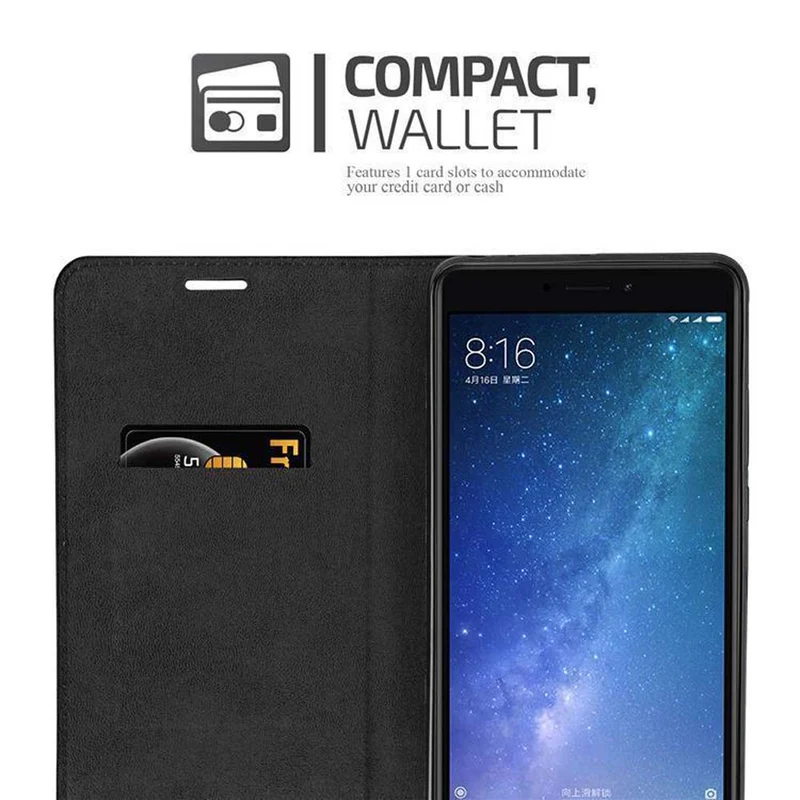 Cadorabo Hülle kompatibel mit Xiaomi Mi MAX 2 Schutzhülle mit Magnetverschluss, Standfunktion und Kartenfach