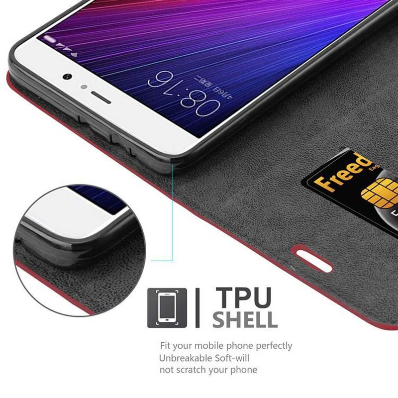 Cadorabo Hülle kompatibel mit Xiaomi Mi 5s PLUS Schutzhülle mit Magnetverschluss, Standfunktion und Kartenfach
