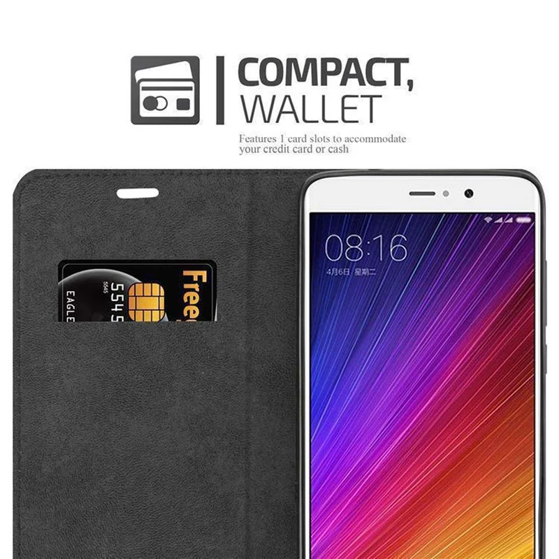 Cadorabo Hülle kompatibel mit Xiaomi Mi 5s PLUS Schutzhülle mit Magnetverschluss, Standfunktion und Kartenfach