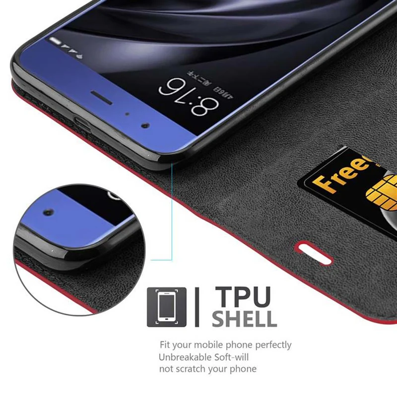 Cadorabo Hülle kompatibel mit Xiaomi Mi 6 Schutzhülle mit Magnetverschluss, Standfunktion und Kartenfach
