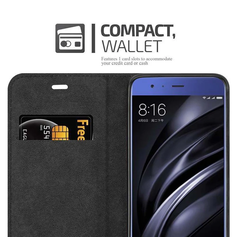 Cadorabo Hülle kompatibel mit Xiaomi Mi 6 Schutzhülle mit Magnetverschluss, Standfunktion und Kartenfach