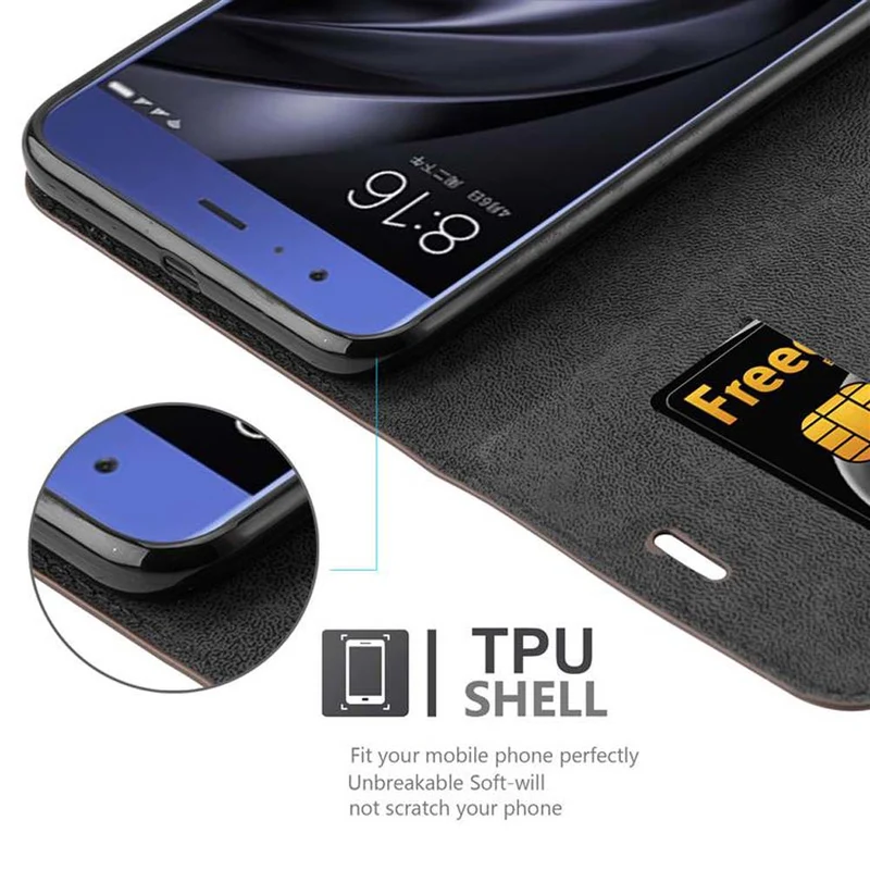 Cadorabo Hülle kompatibel mit Xiaomi Mi 6 Schutzhülle mit Magnetverschluss, Standfunktion und Kartenfach