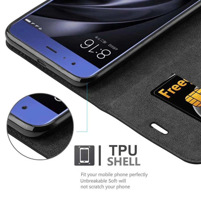 Cadorabo Hülle kompatibel mit Xiaomi Mi 6 Schutzhülle mit Magnetverschluss, Standfunktion und Kartenfach