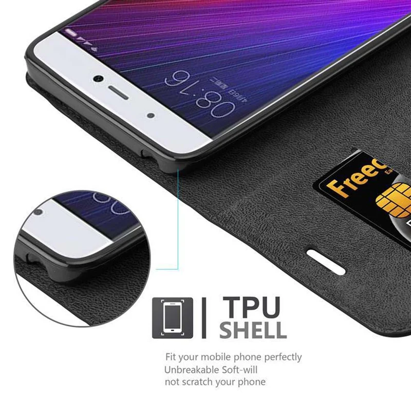 Cadorabo Hülle kompatibel mit Xiaomi Mi 5s Schutzhülle mit Magnetverschluss, Standfunktion und Kartenfach