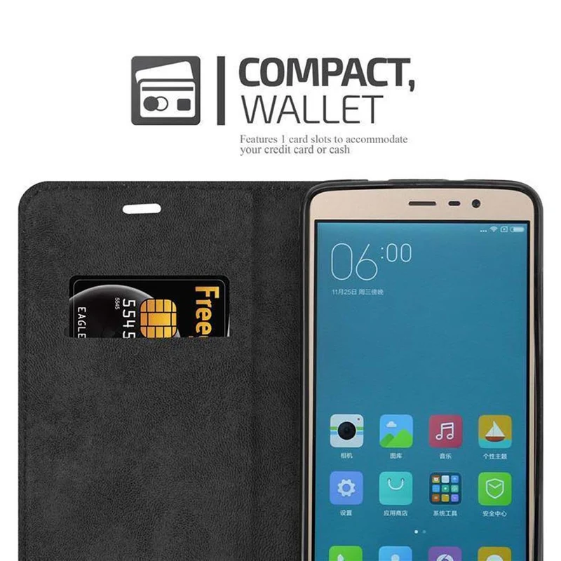 Cadorabo Hülle kompatibel mit Xiaomi RedMi NOTE 3 Schutzhülle mit Magnetverschluss, Standfunktion und Kartenfach