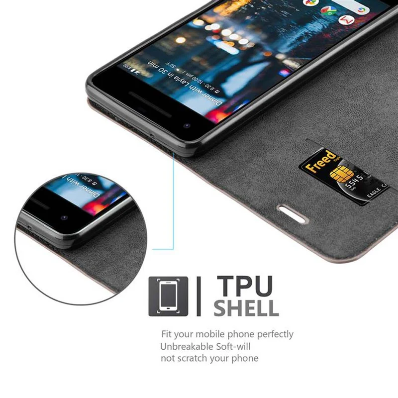 Cadorabo Hülle kompatibel mit Google PIXEL 2 Schutzhülle mit Magnetverschluss, Standfunktion und Kartenfach