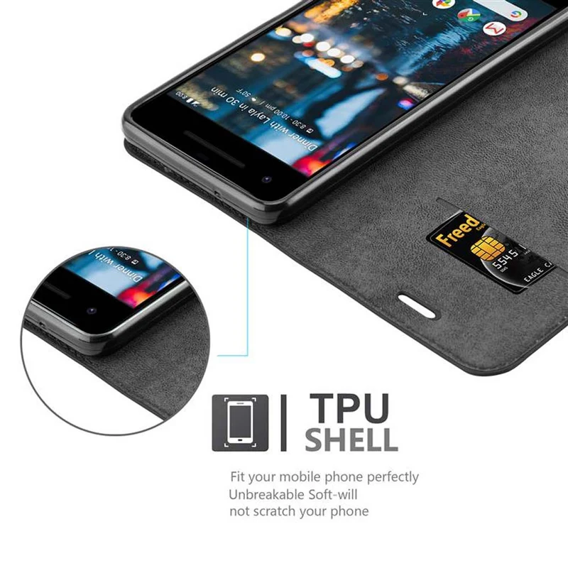 Cadorabo Hülle kompatibel mit Google PIXEL 2 Schutzhülle mit Magnetverschluss, Standfunktion und Kartenfach
