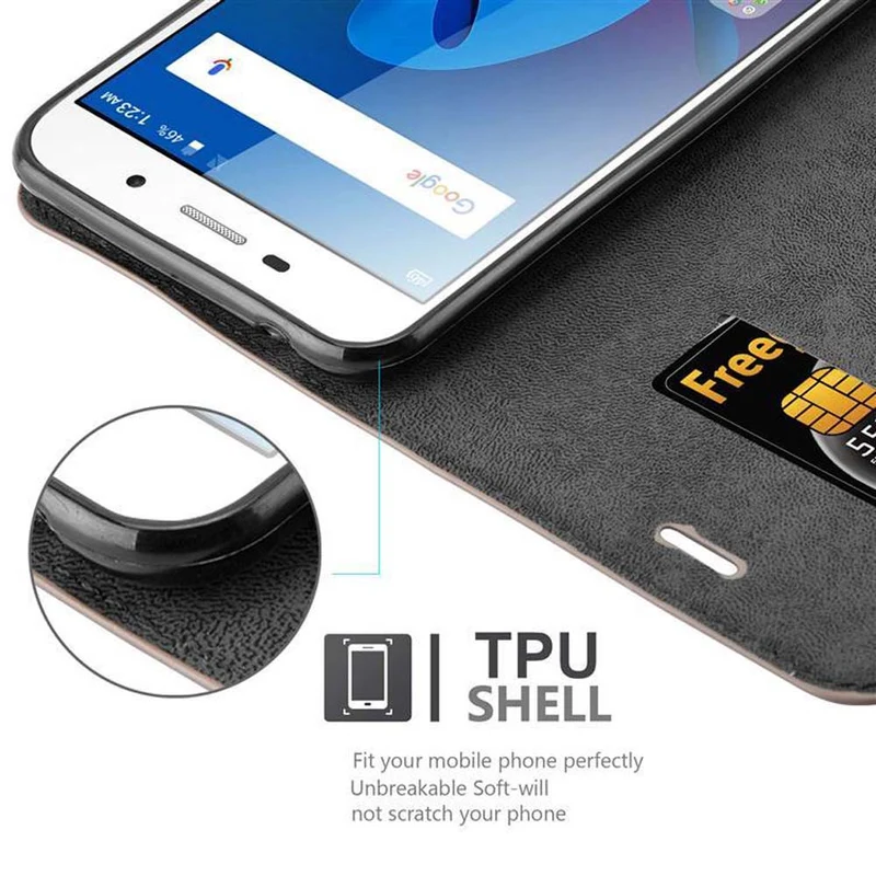 Cadorabo Hülle kompatibel mit ZTE Blade A602 Schutzhülle mit Magnetverschluss, Standfunktion und Kartenfach