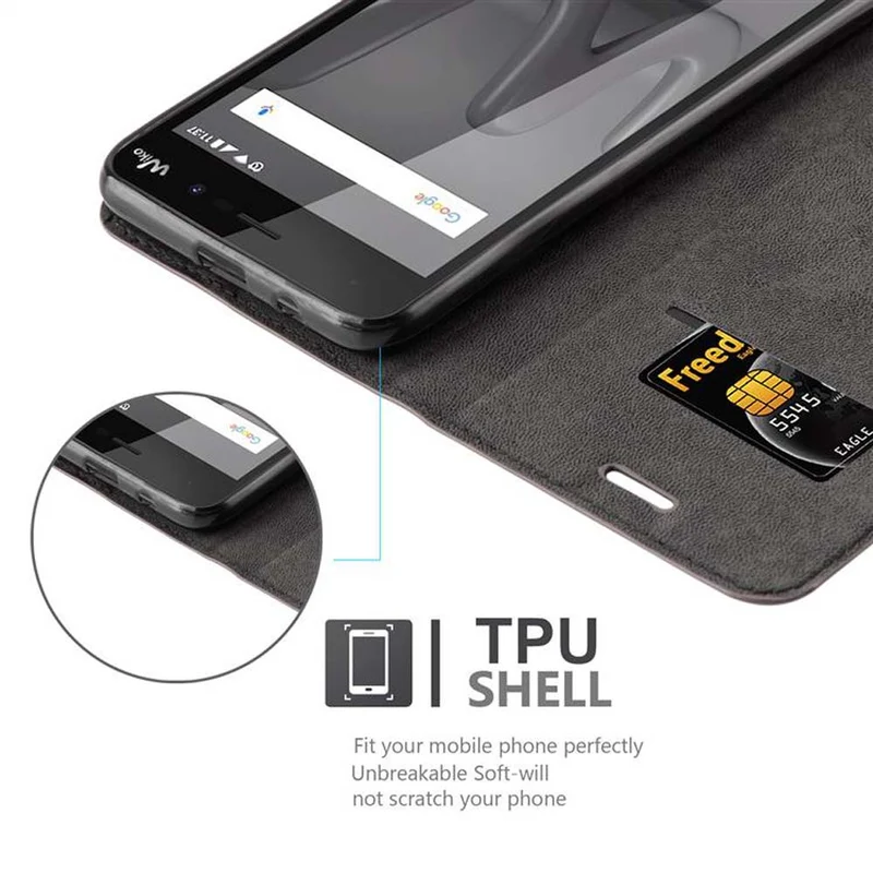 Cadorabo Hülle kompatibel mit WIKO LENNY 4 Schutzhülle mit Magnetverschluss, Standfunktion und Kartenfach