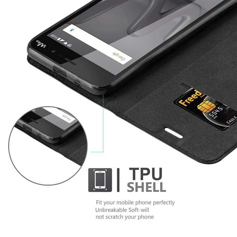 Cadorabo Hülle kompatibel mit WIKO LENNY 4 Schutzhülle mit Magnetverschluss, Standfunktion und Kartenfach