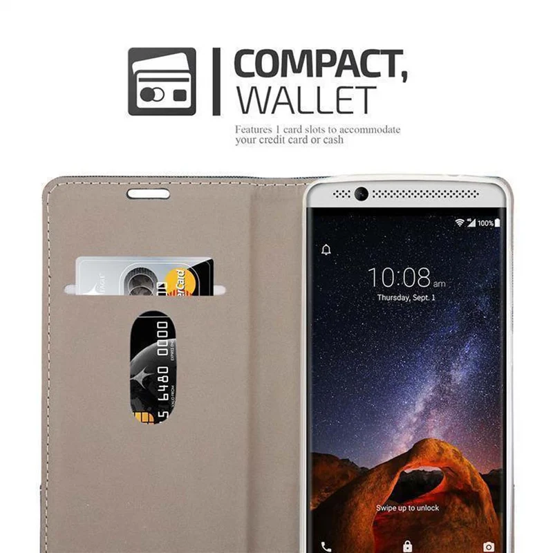 Cadorabo Hülle kompatibel mit ZTE Axon 7 MINI Schutzhülle mit Magnetverschluss, Standfunktion und Kartenfach