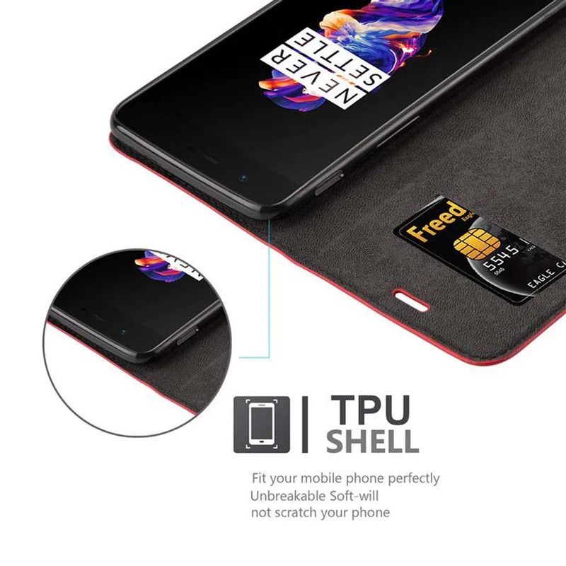 Cadorabo Hülle kompatibel mit OnePlus 5 Schutzhülle mit Magnetverschluss, Standfunktion und Kartenfach