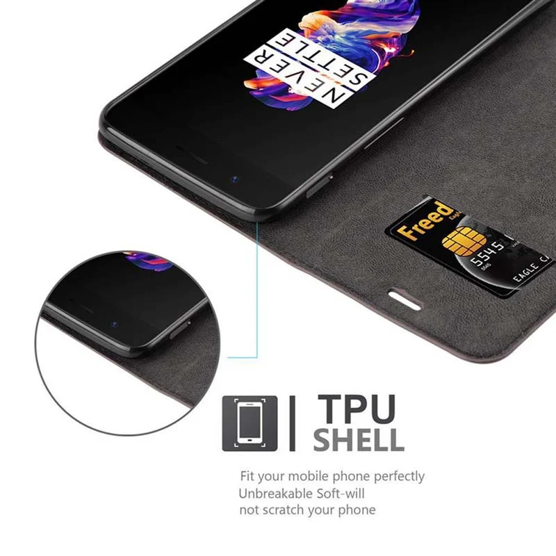 Cadorabo Hülle kompatibel mit OnePlus 5 Schutzhülle mit Magnetverschluss, Standfunktion und Kartenfach