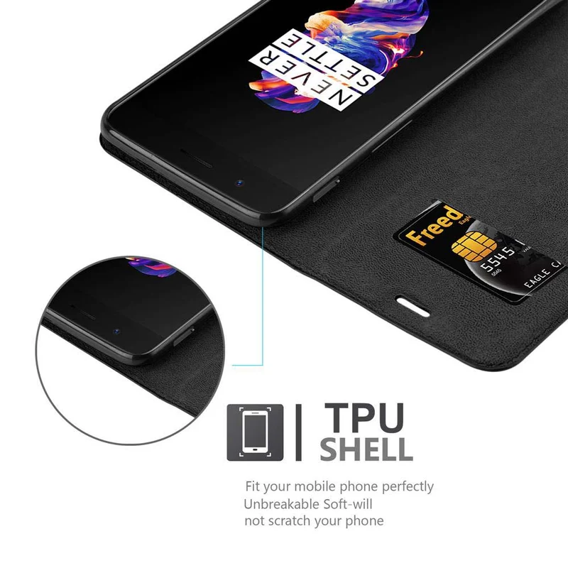 Cadorabo Hülle kompatibel mit OnePlus 5 Schutzhülle mit Magnetverschluss, Standfunktion und Kartenfach