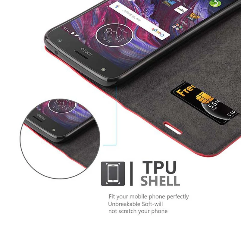 Cadorabo Hülle kompatibel mit Motorola MOTO X4 Schutzhülle mit Magnetverschluss, Standfunktion und Kartenfach