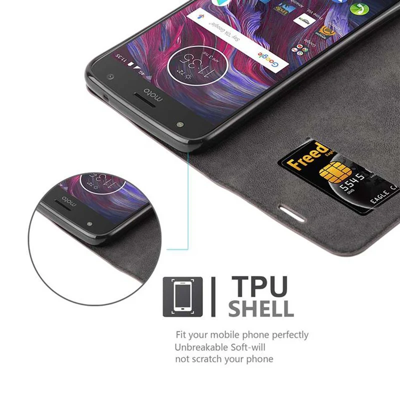 Cadorabo Hülle kompatibel mit Motorola MOTO X4 Schutzhülle mit Magnetverschluss, Standfunktion und Kartenfach