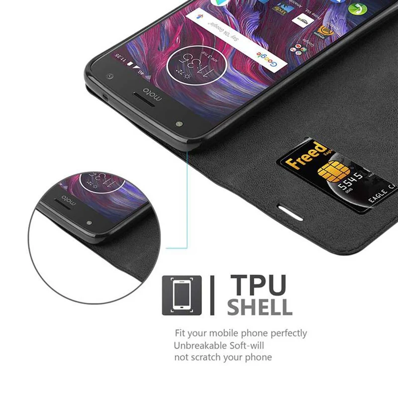 Cadorabo Hülle kompatibel mit Motorola MOTO X4 Schutzhülle mit Magnetverschluss, Standfunktion und Kartenfach