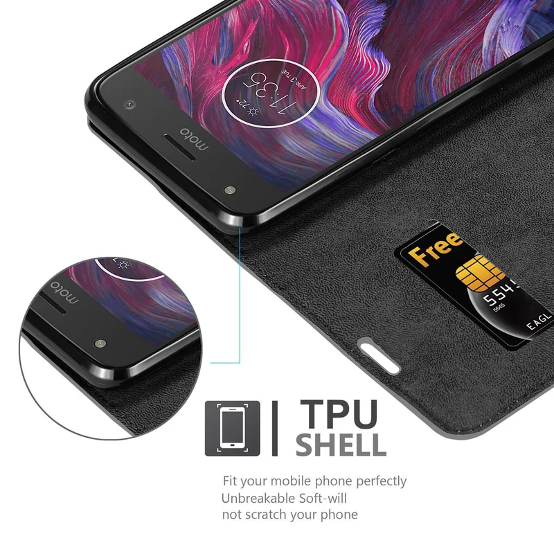 Cadorabo Hülle kompatibel mit Motorola MOTO X4 Schutzhülle mit Magnetverschluss, Standfunktion und Kartenfach
