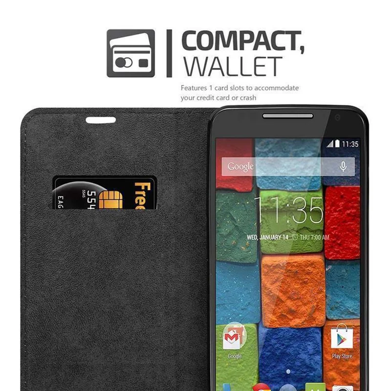 Cadorabo Hülle kompatibel mit Motorola MOTO X2 Schutzhülle mit Magnetverschluss, Standfunktion und Kartenfach