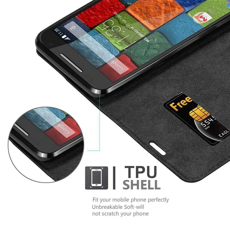 Cadorabo Hülle kompatibel mit Motorola MOTO X2 Schutzhülle mit Magnetverschluss, Standfunktion und Kartenfach