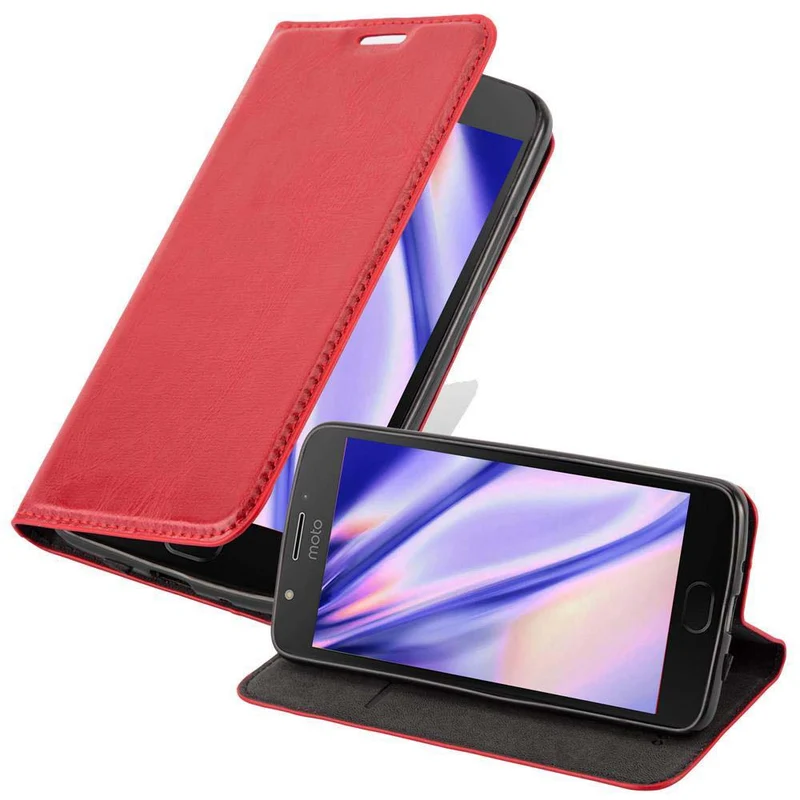 Cadorabo Hülle kompatibel mit Motorola MOTO E4 PLUS Schutzhülle mit Magnetverschluss, Standfunktion und Kartenfach