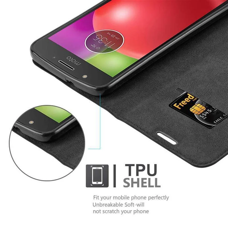 Cadorabo Hülle kompatibel mit Motorola MOTO E4 PLUS Schutzhülle mit Magnetverschluss, Standfunktion und Kartenfach