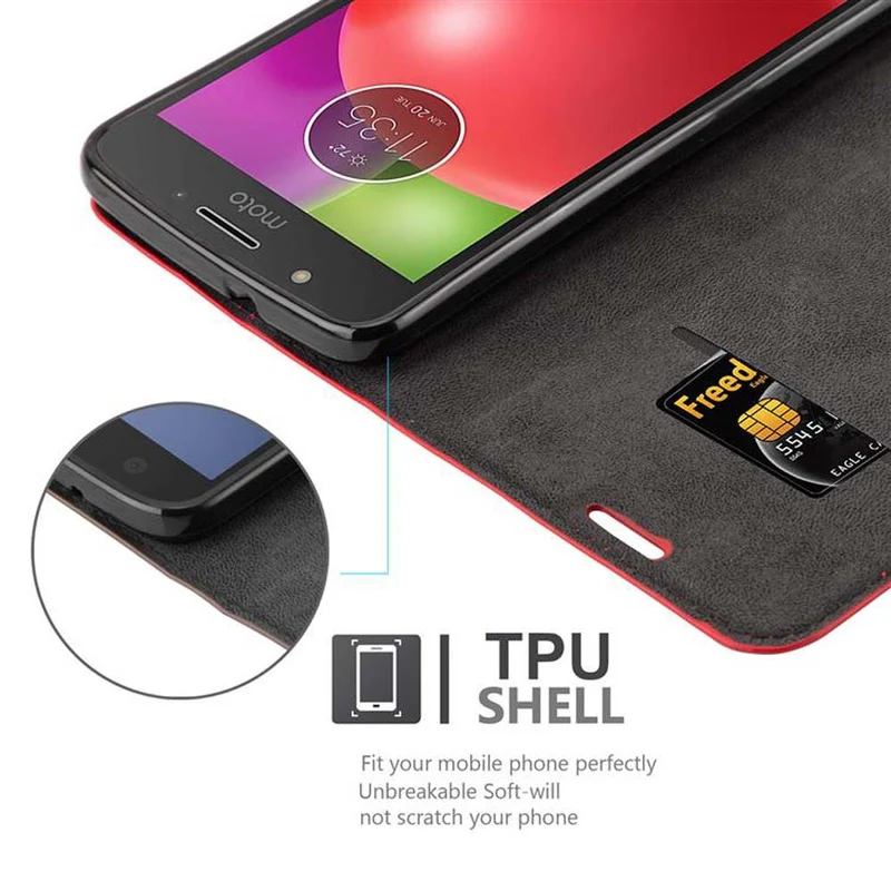 Cadorabo Hülle kompatibel mit Motorola MOTO E4 Schutzhülle mit Magnetverschluss, Standfunktion und Kartenfach