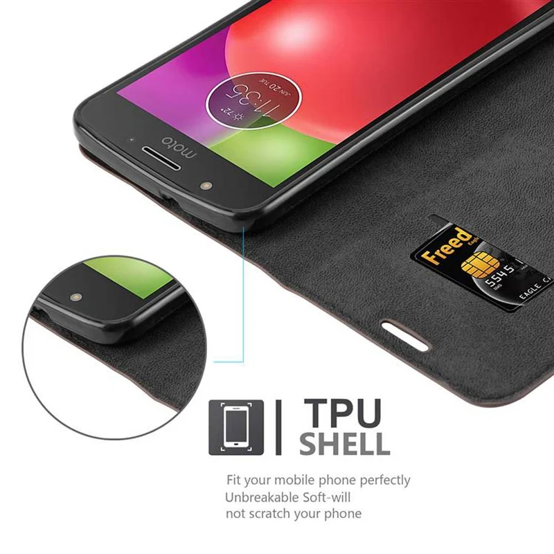 Cadorabo Hülle kompatibel mit Motorola MOTO E4 Schutzhülle mit Magnetverschluss, Standfunktion und Kartenfach