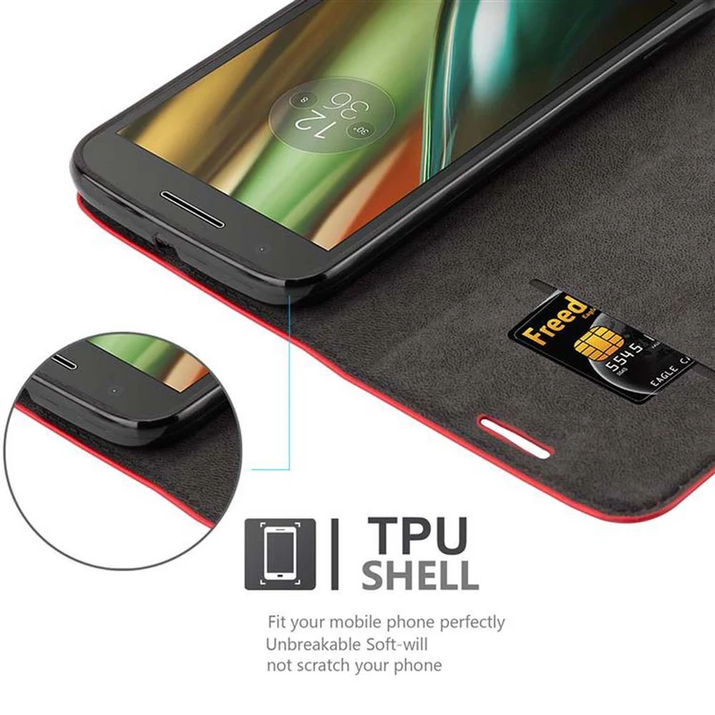 Cadorabo Hülle kompatibel mit Motorola MOTO E3 Schutzhülle mit Magnetverschluss, Standfunktion und Kartenfach