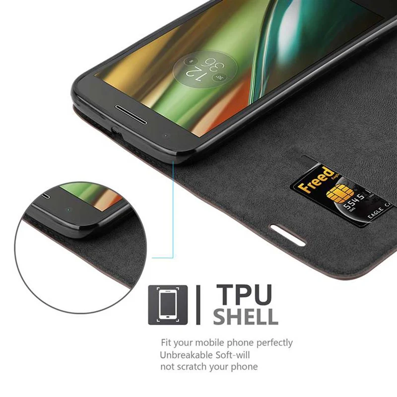Cadorabo Hülle kompatibel mit Motorola MOTO E3 Schutzhülle mit Magnetverschluss, Standfunktion und Kartenfach