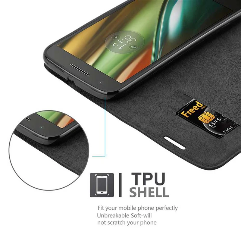Cadorabo Hülle kompatibel mit Motorola MOTO E3 Schutzhülle mit Magnetverschluss, Standfunktion und Kartenfach
