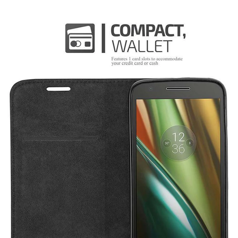 Cadorabo Hülle kompatibel mit Motorola MOTO E3 Schutzhülle mit Magnetverschluss, Standfunktion und Kartenfach