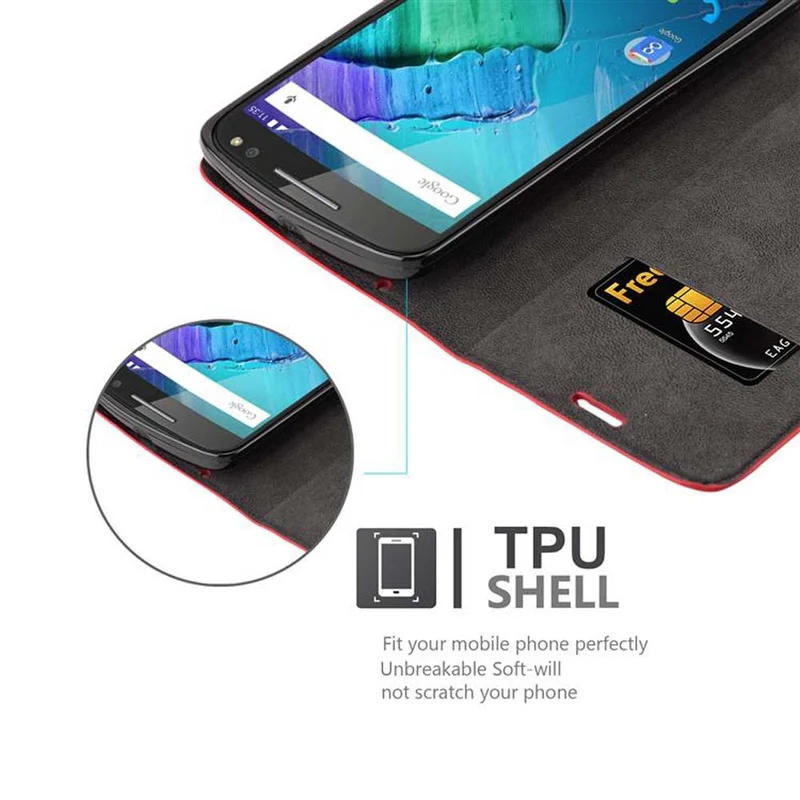 Cadorabo Hülle kompatibel mit Motorola MOTO X STYLE Schutzhülle mit Magnetverschluss, Standfunktion und Kartenfach