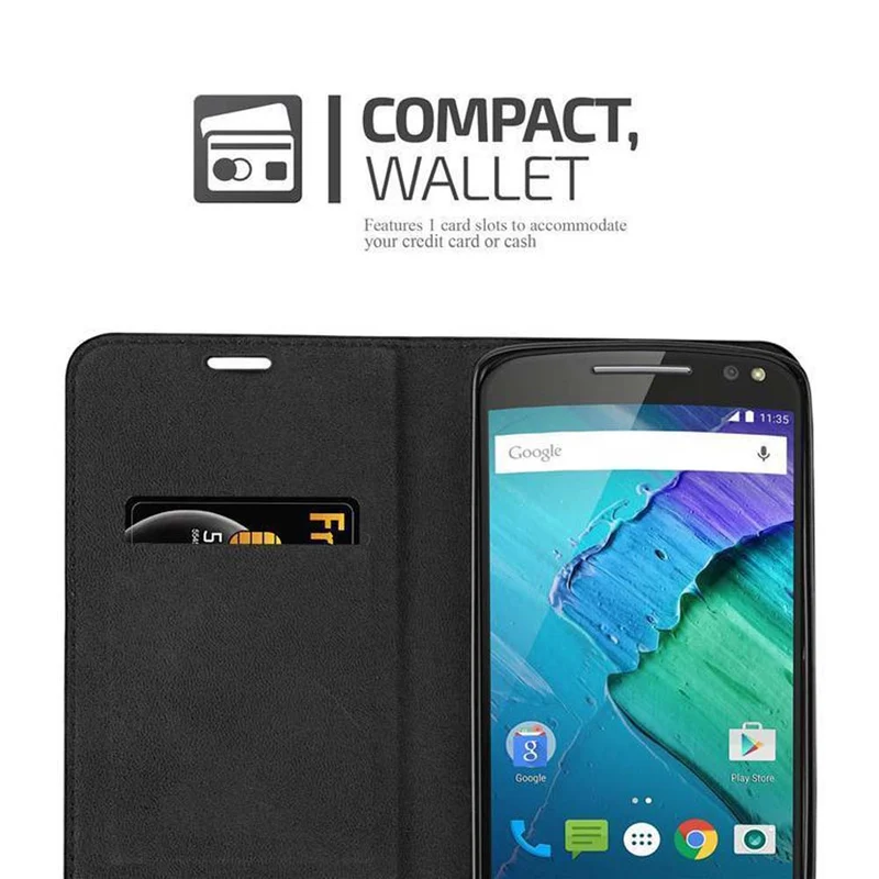 Cadorabo Hülle kompatibel mit Motorola MOTO X STYLE Schutzhülle mit Magnetverschluss, Standfunktion und Kartenfach