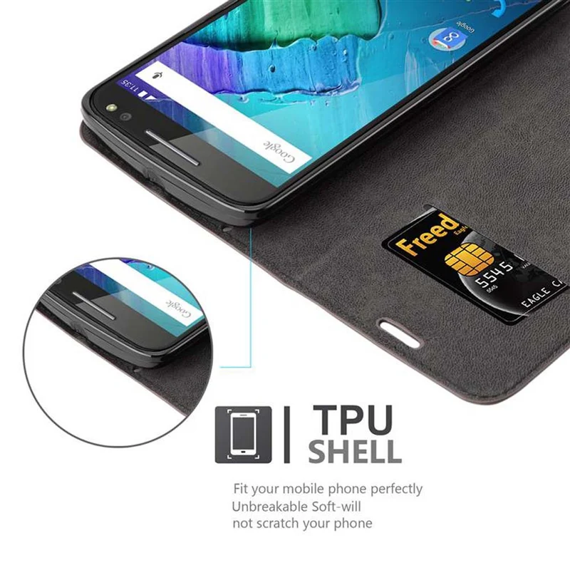 Cadorabo Hülle kompatibel mit Motorola MOTO X STYLE Schutzhülle mit Magnetverschluss, Standfunktion und Kartenfach