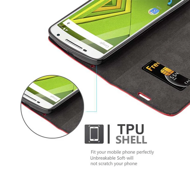 Cadorabo Hülle kompatibel mit Motorola MOTO X PLAY Schutzhülle mit Magnetverschluss, Standfunktion und Kartenfach