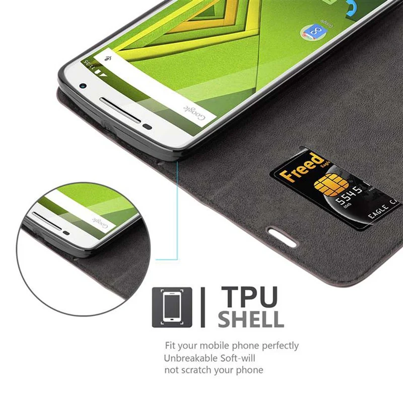 Cadorabo Hülle kompatibel mit Motorola MOTO X PLAY Schutzhülle mit Magnetverschluss, Standfunktion und Kartenfach