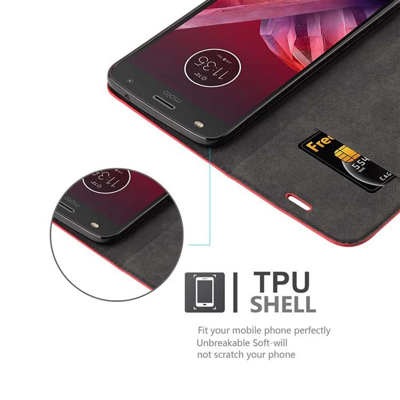 Cadorabo Hülle kompatibel mit Motorola MOTO Z2 PLAY / Z2 FORCE Schutzhülle mit Magnetverschluss, Standfunktion und Kartenfach