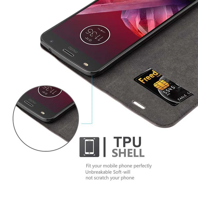 Cadorabo Hülle kompatibel mit Motorola MOTO Z2 PLAY / Z2 FORCE Schutzhülle mit Magnetverschluss, Standfunktion und Kartenfach