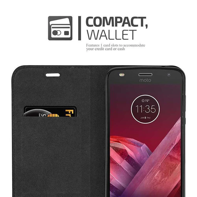 Cadorabo Hülle kompatibel mit Motorola MOTO Z2 PLAY / Z2 FORCE Schutzhülle mit Magnetverschluss, Standfunktion und Kartenfach