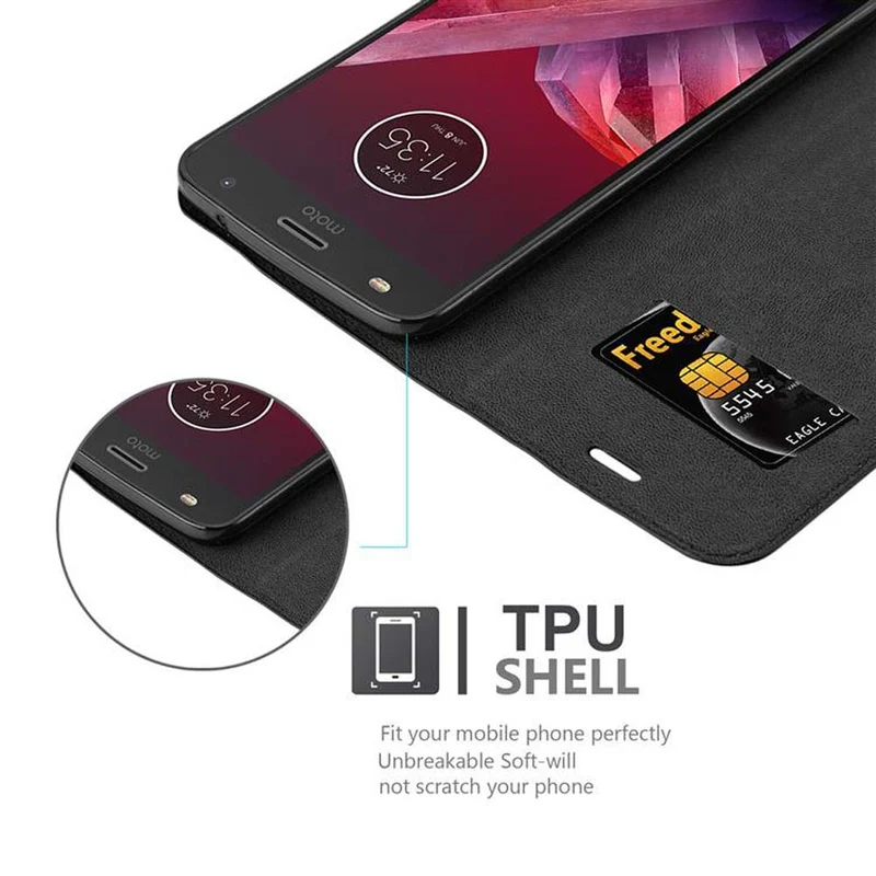Cadorabo Hülle kompatibel mit Motorola MOTO Z2 PLAY / Z2 FORCE Schutzhülle mit Magnetverschluss, Standfunktion und Kartenfach