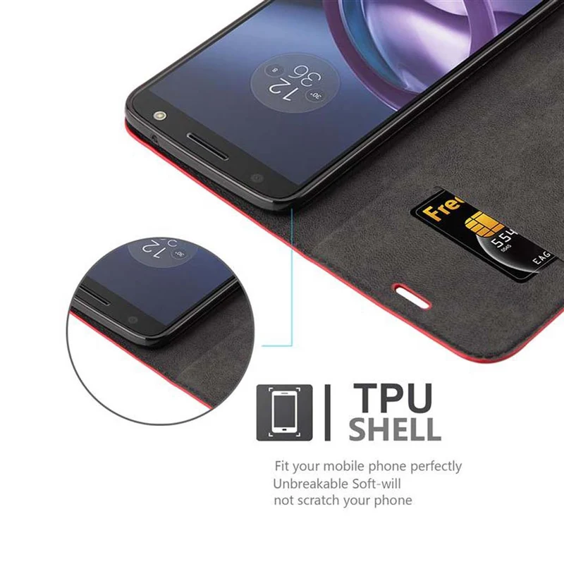 Cadorabo Hülle kompatibel mit Motorola MOTO Z2 Schutzhülle mit Magnetverschluss, Standfunktion und Kartenfach