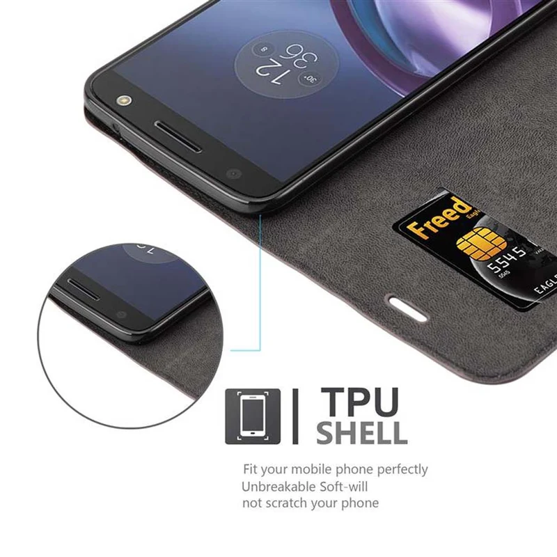 Cadorabo Hülle kompatibel mit Motorola MOTO Z2 Schutzhülle mit Magnetverschluss, Standfunktion und Kartenfach