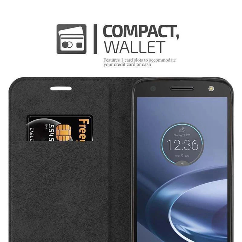 Cadorabo Hülle kompatibel mit Motorola MOTO Z FORCE Schutzhülle mit Magnetverschluss, Standfunktion und Kartenfach