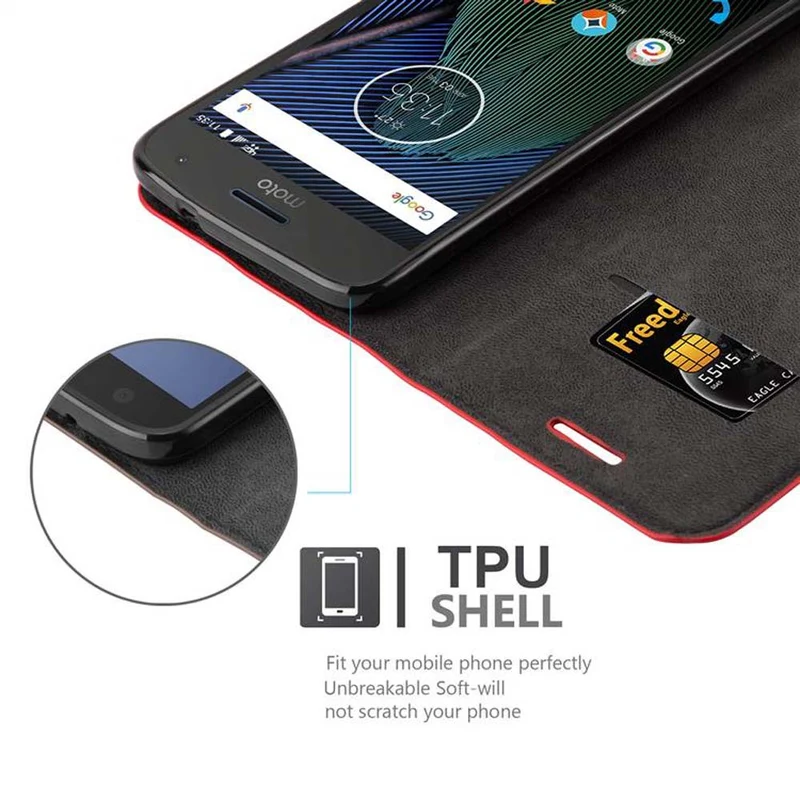 Cadorabo Hülle kompatibel mit Motorola MOTO G5S PLUS Schutzhülle mit Magnetverschluss, Standfunktion und Kartenfach
