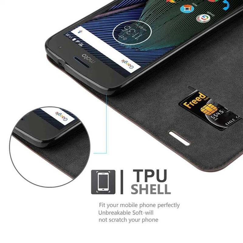 Cadorabo Hülle kompatibel mit Motorola MOTO G5S PLUS Schutzhülle mit Magnetverschluss, Standfunktion und Kartenfach