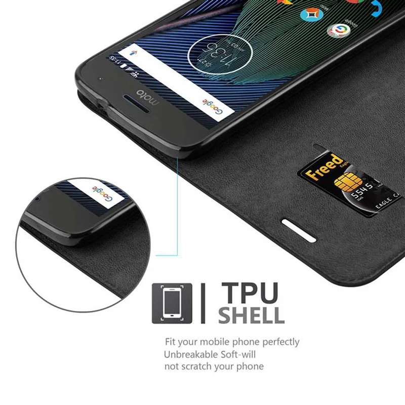 Cadorabo Hülle kompatibel mit Motorola MOTO G5S PLUS Schutzhülle mit Magnetverschluss, Standfunktion und Kartenfach